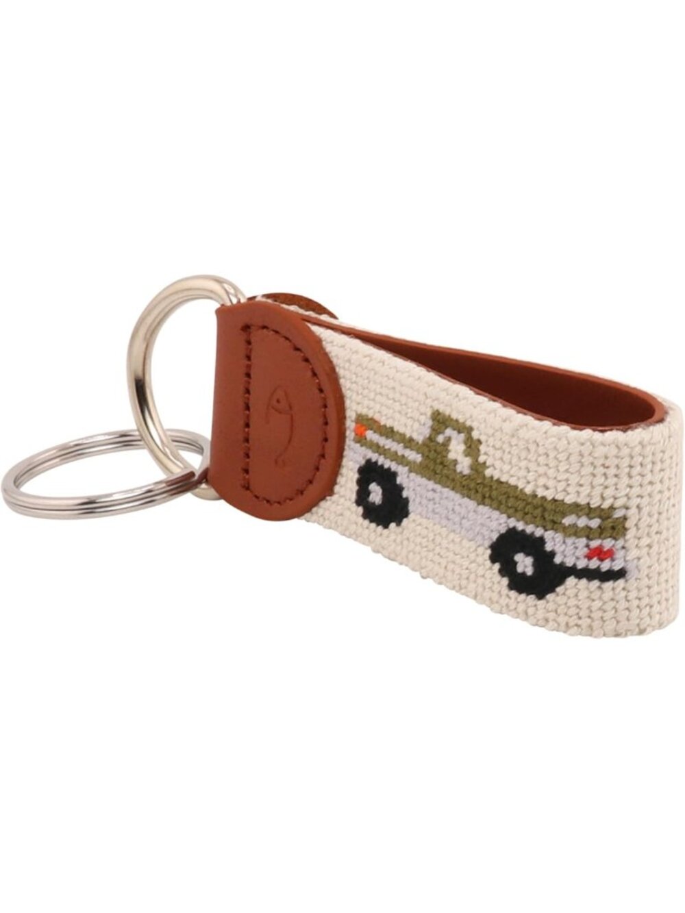 Hand-Stitched Leather Needlepoint Key Fob | Unique Key Chain Accessory - Picture 3 of 7